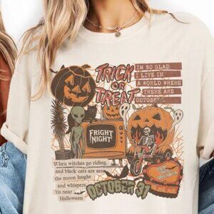 Trick Or Treat Fright Night October 31 Shirt, Halloween Collage Shirt